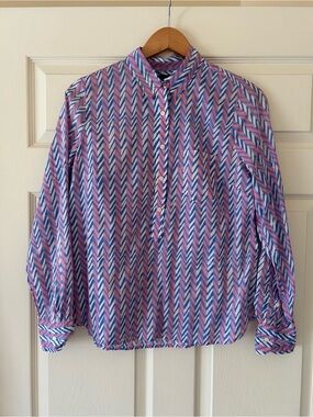 J. Crew Chevron Button-Front Shirt in Pink, Blue & White